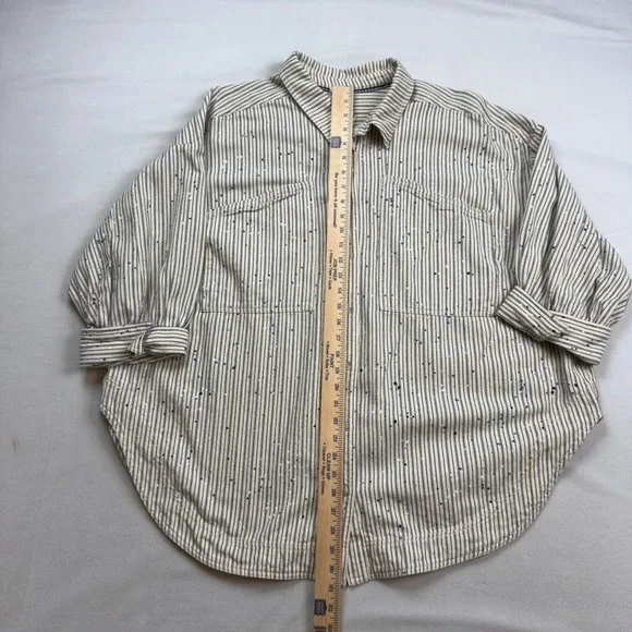 Pilcro Anthropologie Striped Paint Splatter Denim Shirt Womens 2X Oversized - Picture 5 of 7